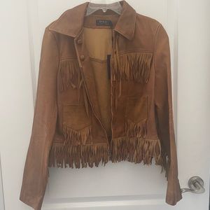 NWT Vintage Polo Ralph Lauren brown fringe leather jacket